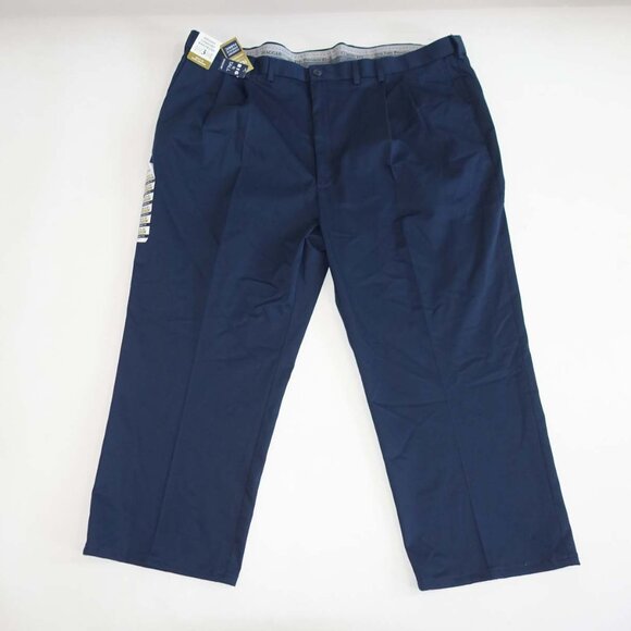 Haggar Mens Classic Fit Iron Free Khaki Pants 48 x 26 Navy Blue Adjustable Waist - Picture 1 of 7